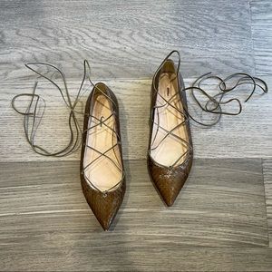 J Crew Collection Snakeskin Lace-Up Flats Olive 8